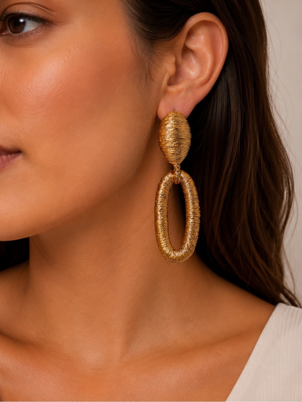 Balenciaga Textured Drop Clip On Earrings -Goldtone